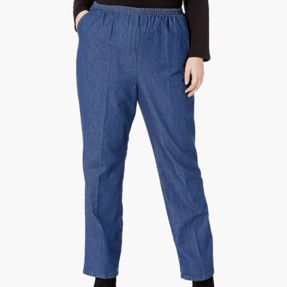 Chic Women's Plus Comfort Blue Cotton Pull on Elastic Waist Pants size 18W NWT